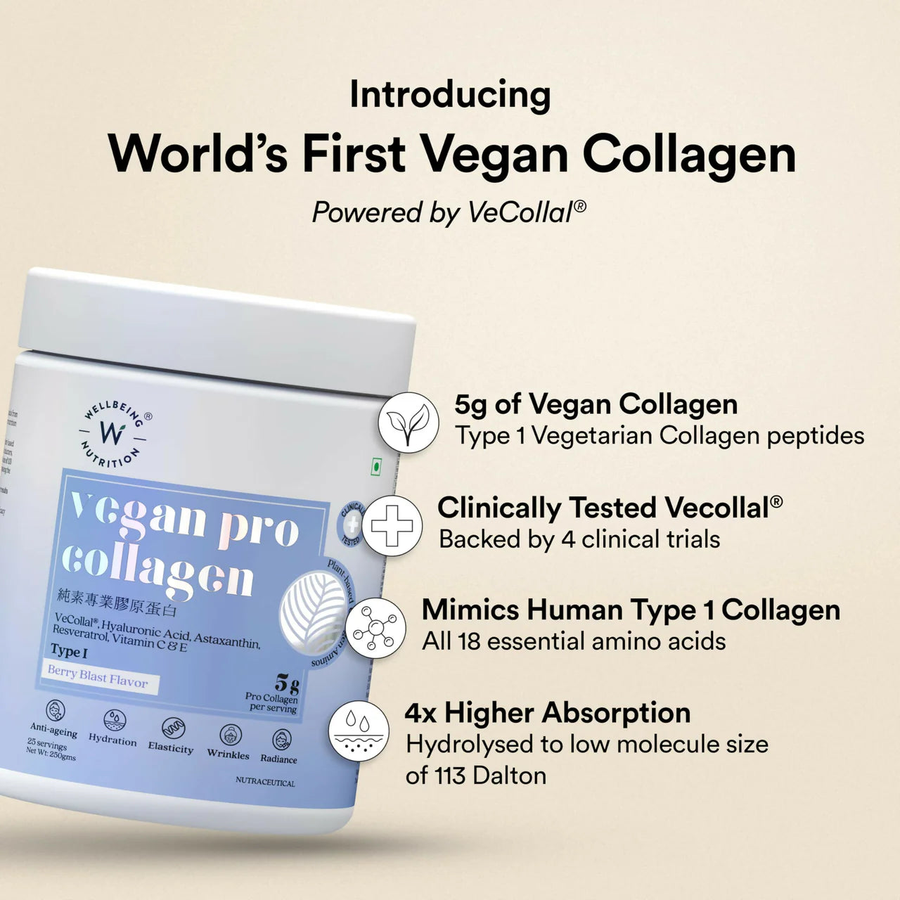 Wellbeing Nutrition Vegan Pro Collagen Powder with Vitamin C & E
