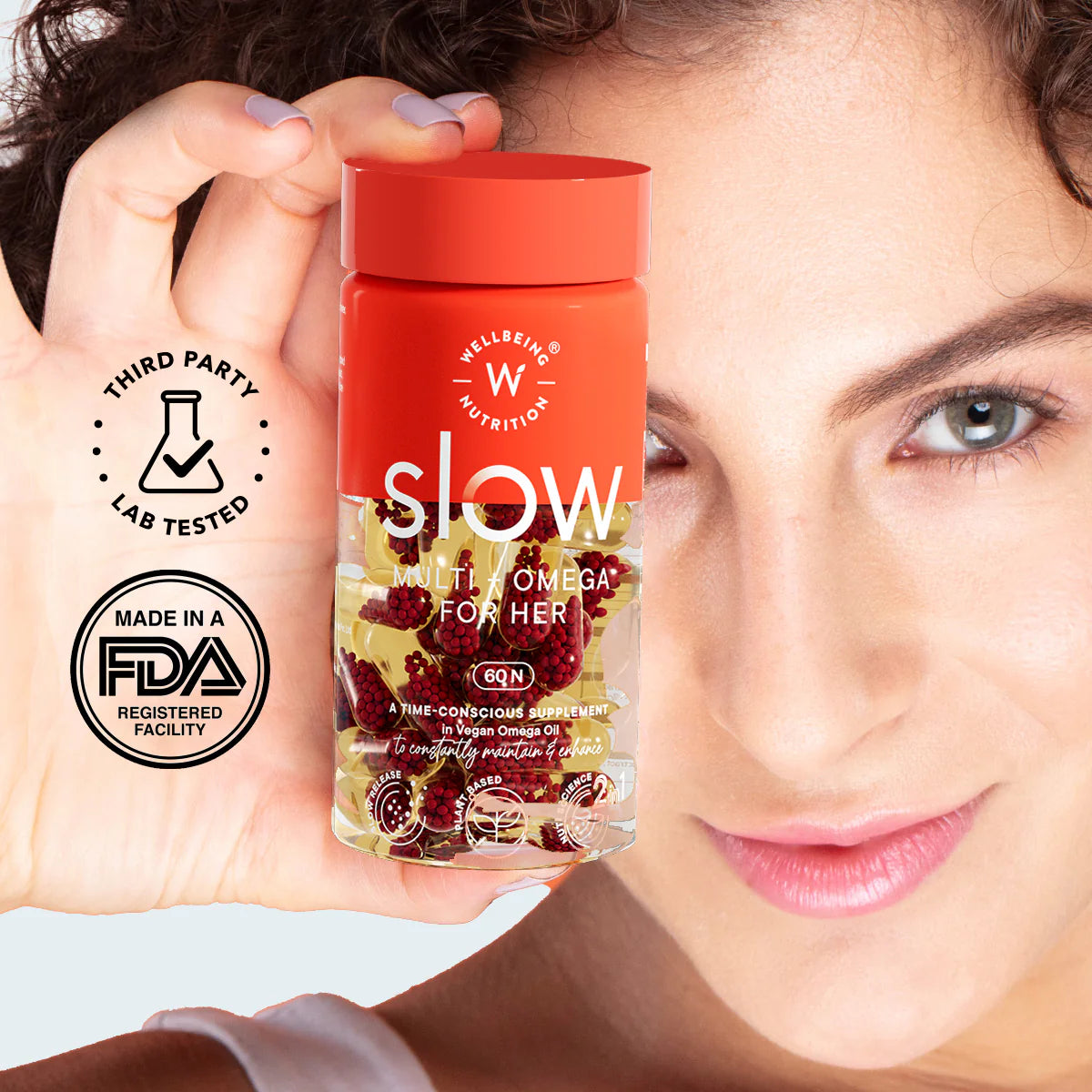 Wellbeing Nutrition Multi + Omega for Her Slow – 22 Essential Nutrients with Vegan Omega-3 & Antioxidants | Hormonal Balance, Energy, Immunity & Skin Health Support | 60 Capsules
