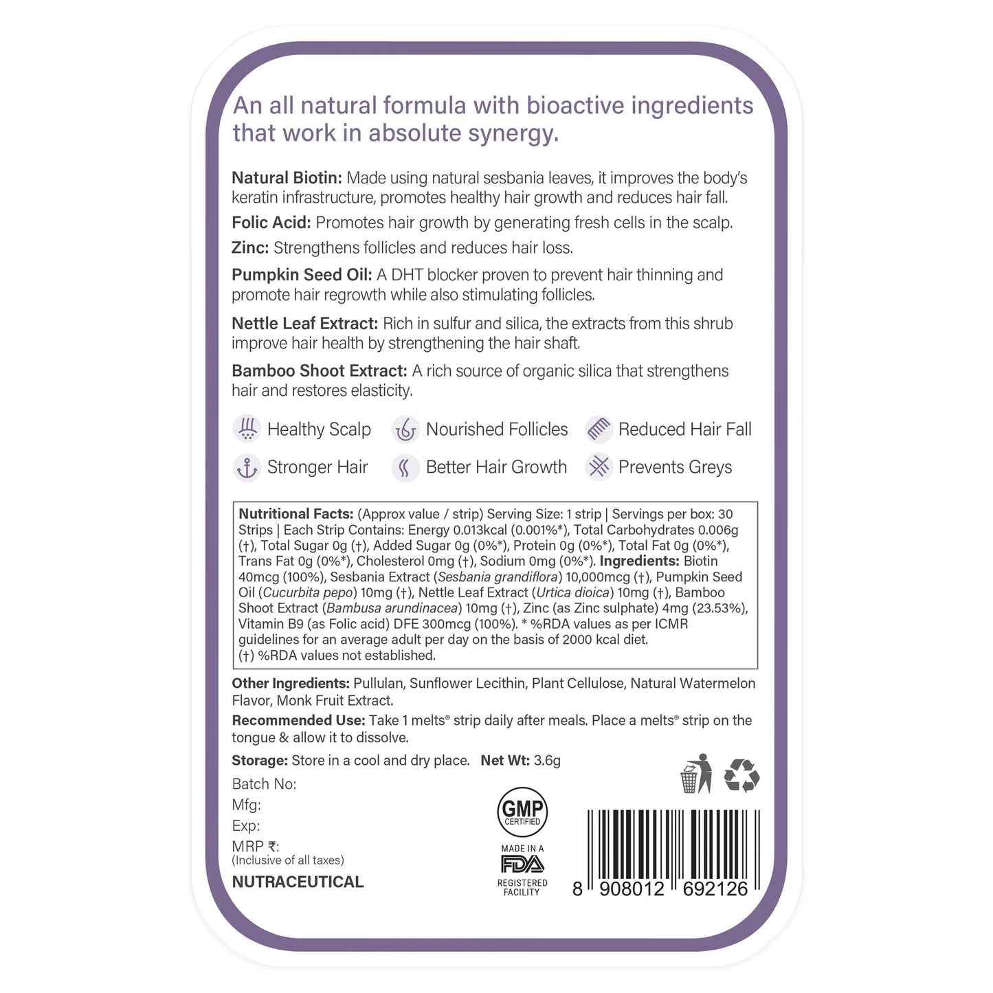 Wellbeing Nutrition Healthy Hair- Healthy Hair Oral Strips- Biotin Hair Growth Strips- Hair Fall Reduction Solution- Natural Hair Growth Supplement- Plant-Based Biotin for Hair- Strengthen Hair Follicles- Promote Keratin Bonding- Reduce Hair Fall Naturally- Nourish Hair from Within- Healthier, Stronger Hair- Prevent Hair Greying- Improve Scalp Health- melts® Healthy Hair Strips- Oral Dissolvable Hair Supplements- 100% Bioavailable Hair Vitamins- Zero Sugar Hair Care Strips- Clinically Proven Hair Growth Str