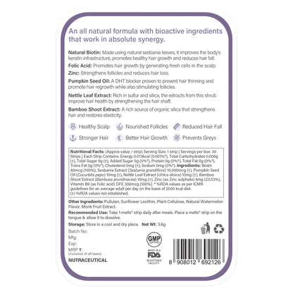 Wellbeing Nutrition Healthy Hair- Healthy Hair Oral Strips- Biotin Hair Growth Strips- Hair Fall Reduction Solution- Natural Hair Growth Supplement- Plant-Based Biotin for Hair- Strengthen Hair Follicles- Promote Keratin Bonding- Reduce Hair Fall Naturally- Nourish Hair from Within- Healthier, Stronger Hair- Prevent Hair Greying- Improve Scalp Health- melts® Healthy Hair Strips- Oral Dissolvable Hair Supplements- 100% Bioavailable Hair Vitamins- Zero Sugar Hair Care Strips- Clinically Proven Hair Growth Str