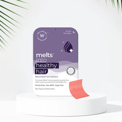 Wellbeing Nutrition Healthy Hair- Healthy Hair Oral Strips- Biotin Hair Growth Strips- Hair Fall Reduction Solution- Natural Hair Growth Supplement- Plant-Based Biotin for Hair- Strengthen Hair Follicles- Promote Keratin Bonding- Reduce Hair Fall Naturally- Nourish Hair from Within- Healthier, Stronger Hair- Prevent Hair Greying- Improve Scalp Health- melts® Healthy Hair Strips- Oral Dissolvable Hair Supplements- 100% Bioavailable Hair Vitamins- Zero Sugar Hair Care Strips- Clinically Proven Hair Growth Str