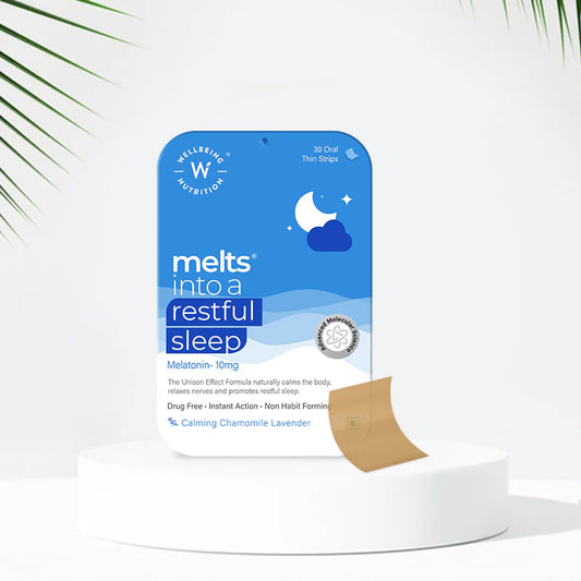 Wellbeing Nutrition Restful Sleep Melts – Plant-Based Melatonin with Valerian Root, L-Theanine & Chamomile | Natural Sleep Aid for Quality Sleep & Jet Lag | 30 Oral Strips
